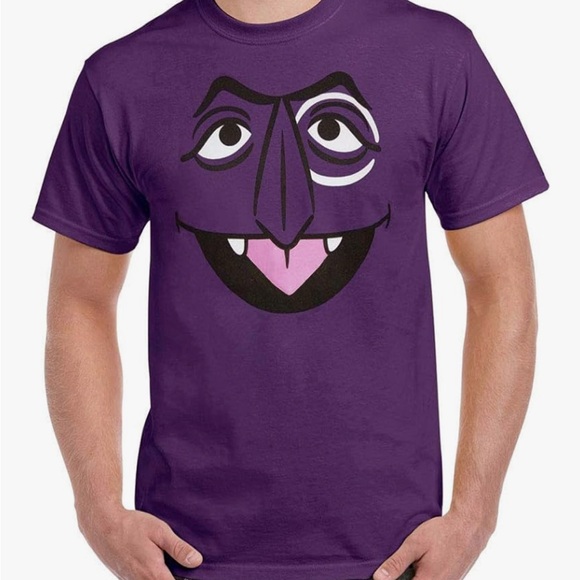 Animation Shops Other - Count Von Count Character Face Adult T-Shirt  Purple Graphic T-Shirt